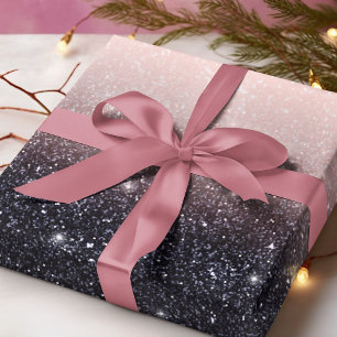 Moderne zwarte en roze glitter Sparkles Cadeaupapier
