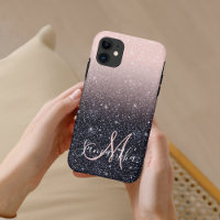 Moderne zwarte en roze glitter Sparkles