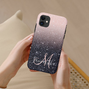 Moderne zwarte en roze glitter Sparkles Case-Mate iPhone Case