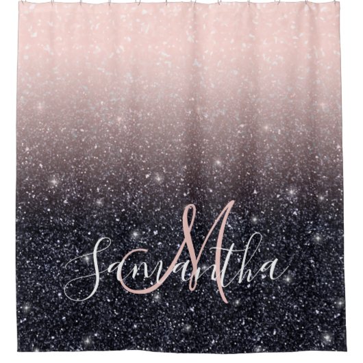 Moderne zwarte en roze glitter Sparkles Douchegordijn (Voorkant)