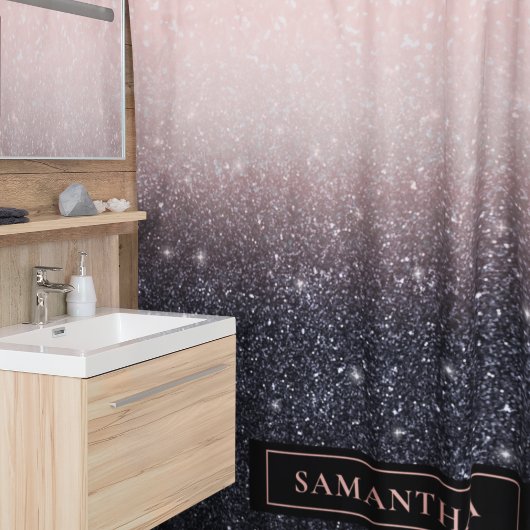 Moderne zwarte en roze glitter Sparkles Douchegordijn