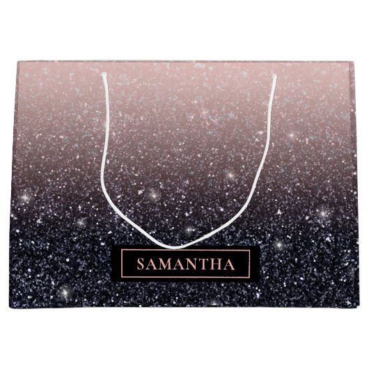 Moderne zwarte en roze glitter Sparkles Groot Cadeauzakje (Voorkant)