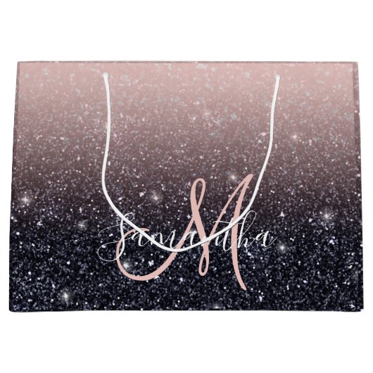 Moderne zwarte en roze glitter Sparkles Groot Cadeauzakje (Voorkant)