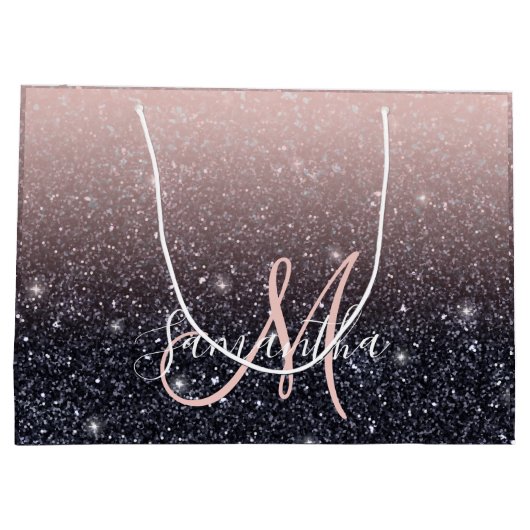 Moderne zwarte en roze glitter Sparkles Groot Cadeauzakje (Achterkant)