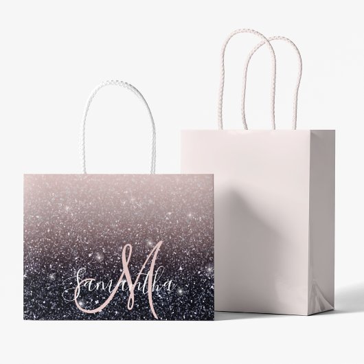 Moderne zwarte en roze glitter Sparkles Groot Cadeauzakje