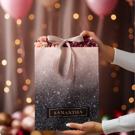 Moderne zwarte en roze glitter Sparkles Groot Cadeauzakje