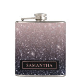 Moderne zwarte en roze glitter Sparkles Heupfles (Voorkant)