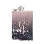 Moderne zwarte en roze glitter Sparkles Heupfles (Links)