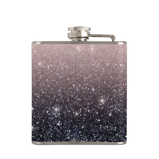 Moderne zwarte en roze glitter Sparkles Heupfles (Achterkant)