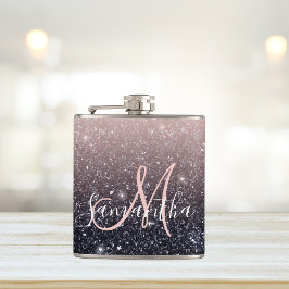 Moderne zwarte en roze glitter Sparkles Heupfles