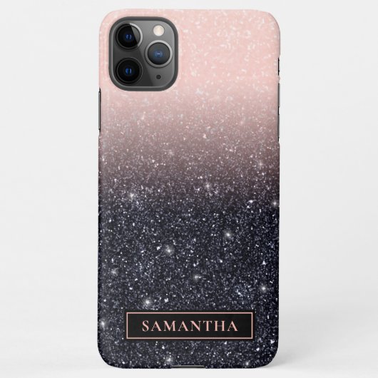 Moderne zwarte en roze glitter Sparkles iPhone Hoesje (Achterkant)