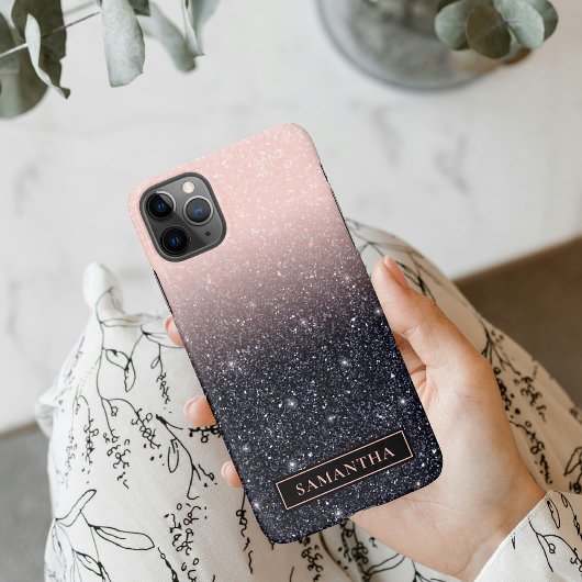 Moderne zwarte en roze glitter Sparkles iPhone Hoesje