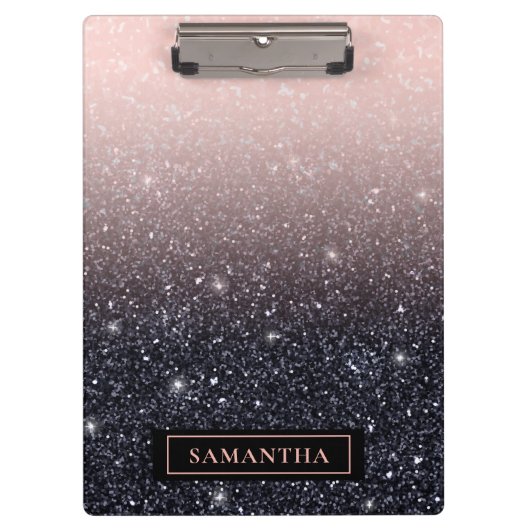 Moderne zwarte en roze glitter Sparkles Klembord (Voorkant)
