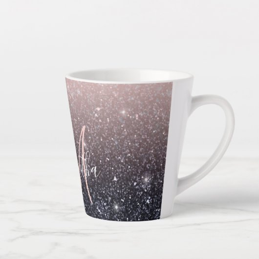 Moderne zwarte en roze glitter Sparkles Latte Mok (Rechts)