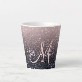 Moderne zwarte en roze glitter Sparkles Latte Mok (Voorkant)