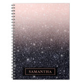 Moderne zwarte en roze glitter Sparkles Notitieboek (Voorkant)