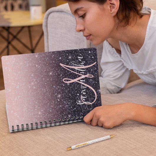 Moderne zwarte en roze glitter Sparkles Notitieboek