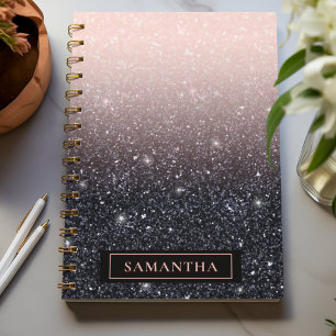 Moderne zwarte en roze glitter Sparkles Notitieboek