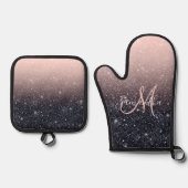 Moderne zwarte en roze glitter Sparkles Ovenwant & Pannenlap Set (Voorkant)