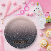 Moderne zwarte en roze glitter Sparkles Papieren Bordje (Feest)