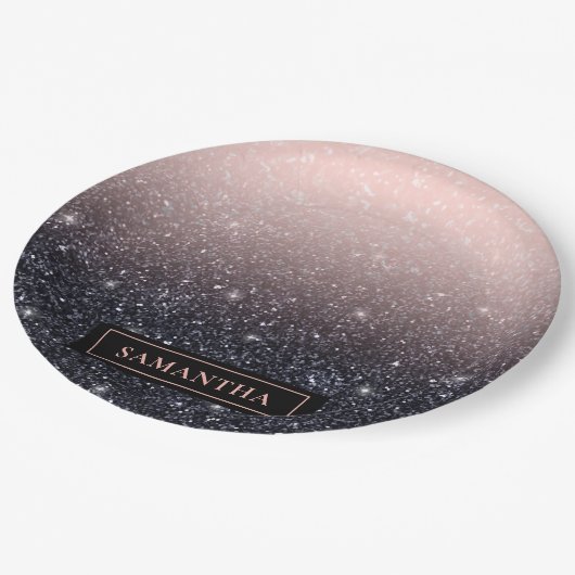 Moderne zwarte en roze glitter Sparkles Papieren Bordje (Gekanteld)