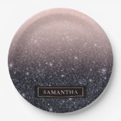 Moderne zwarte en roze glitter Sparkles Papieren Bordje (Voorkant)