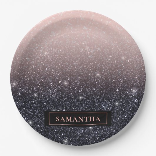 Moderne zwarte en roze glitter Sparkles Papieren Bordje (Voorkant)