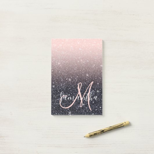 Moderne zwarte en roze glitter Sparkles Post-it® Notes (Op bureau)