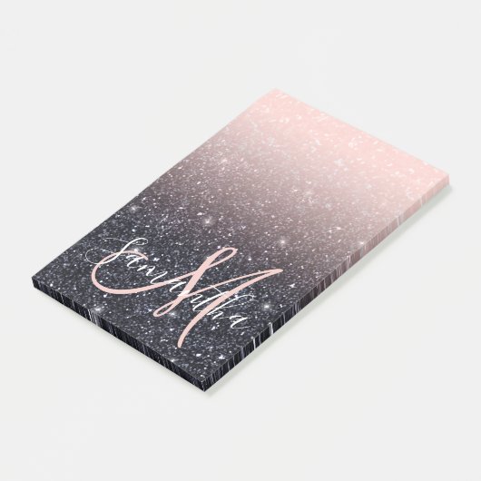 Moderne zwarte en roze glitter Sparkles Post-it® Notes (Schuin)