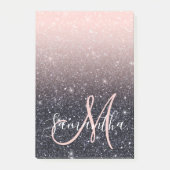 Moderne zwarte en roze glitter Sparkles Post-it® Notes (Voorkant)