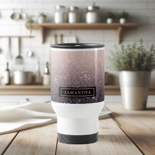 Moderne zwarte en roze glitter Sparkles Reisbeker
