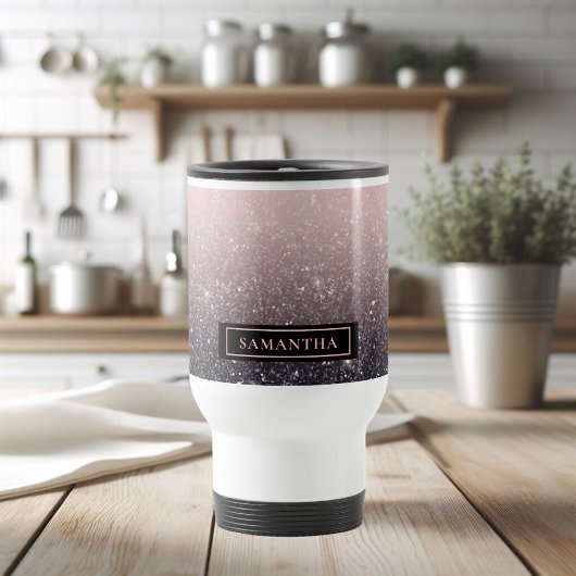 Moderne zwarte en roze glitter Sparkles Reisbeker