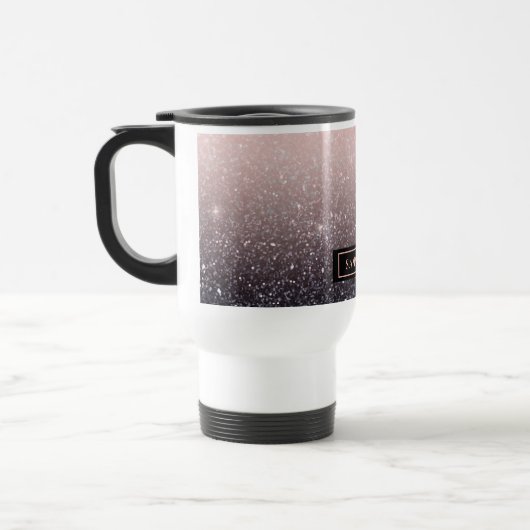 Moderne zwarte en roze glitter Sparkles Reisbeker (Links)