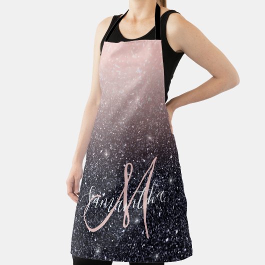 Moderne zwarte en roze glitter Sparkles Schort (Insitu)