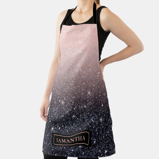 Moderne zwarte en roze glitter Sparkles Schort (Insitu)