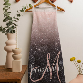 Moderne zwarte en roze glitter Sparkles Schort