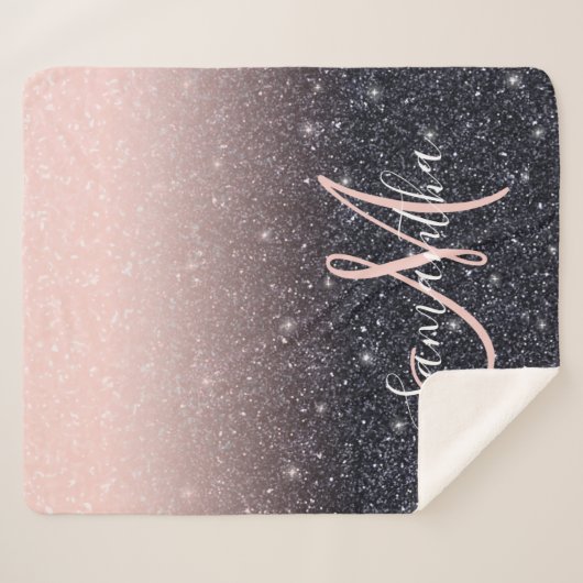 Moderne zwarte en roze glitter Sparkles Sherpa Deken (Voorkant (horizontaal))
