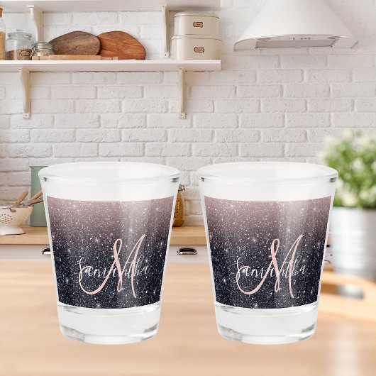 Moderne zwarte en roze glitter Sparkles Shot Glas