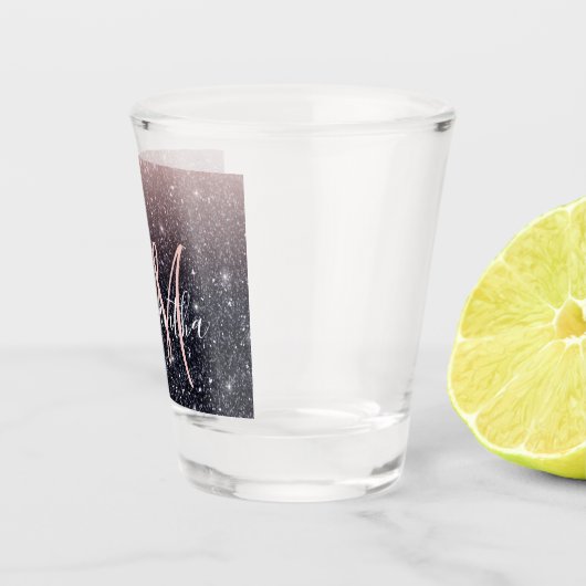 Moderne zwarte en roze glitter Sparkles Shot Glas (Rechts)
