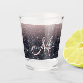Moderne zwarte en roze glitter Sparkles Shot Glas (Voorkant)