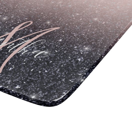 Moderne zwarte en roze glitter Sparkles Snijplank (Hoek)