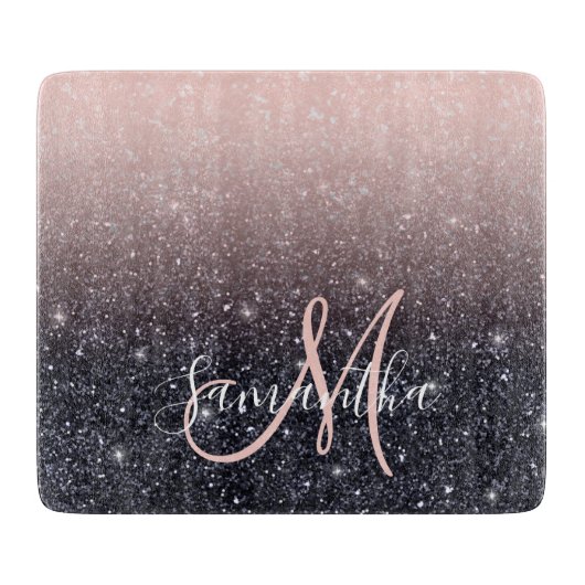 Moderne zwarte en roze glitter Sparkles Snijplank (Voorkant)