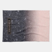 Moderne zwarte en roze glitter Sparkles Theedoek (Horizontaal)