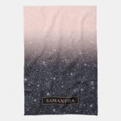 Moderne zwarte en roze glitter Sparkles Theedoek (Verticaal)