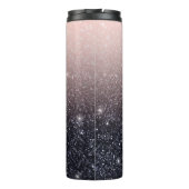 Moderne zwarte en roze glitter Sparkles Thermosbeker (Achterkant)