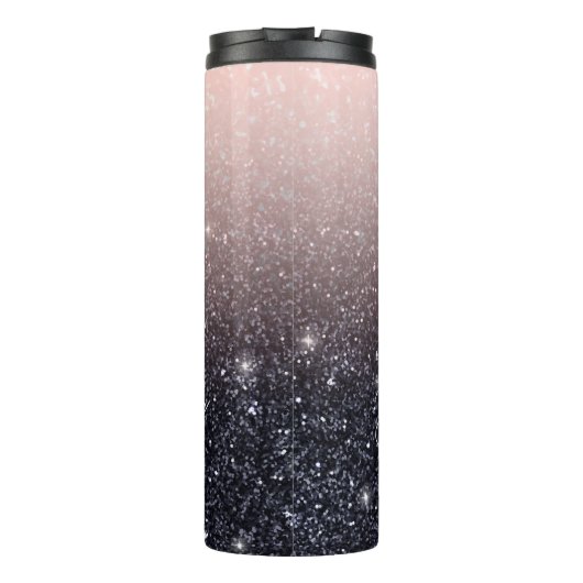 Moderne zwarte en roze glitter Sparkles Thermosbeker (Achterkant)