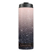 Moderne zwarte en roze glitter Sparkles Thermosbeker (Voorkant)