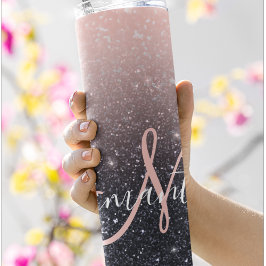 Moderne zwarte en roze glitter Sparkles Thermosbeker