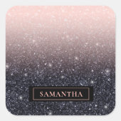 Moderne zwarte en roze glitter Sparkles Vierkante Sticker (Voorkant)