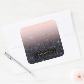 Moderne zwarte en roze glitter Sparkles Vierkante Sticker (Envelop)